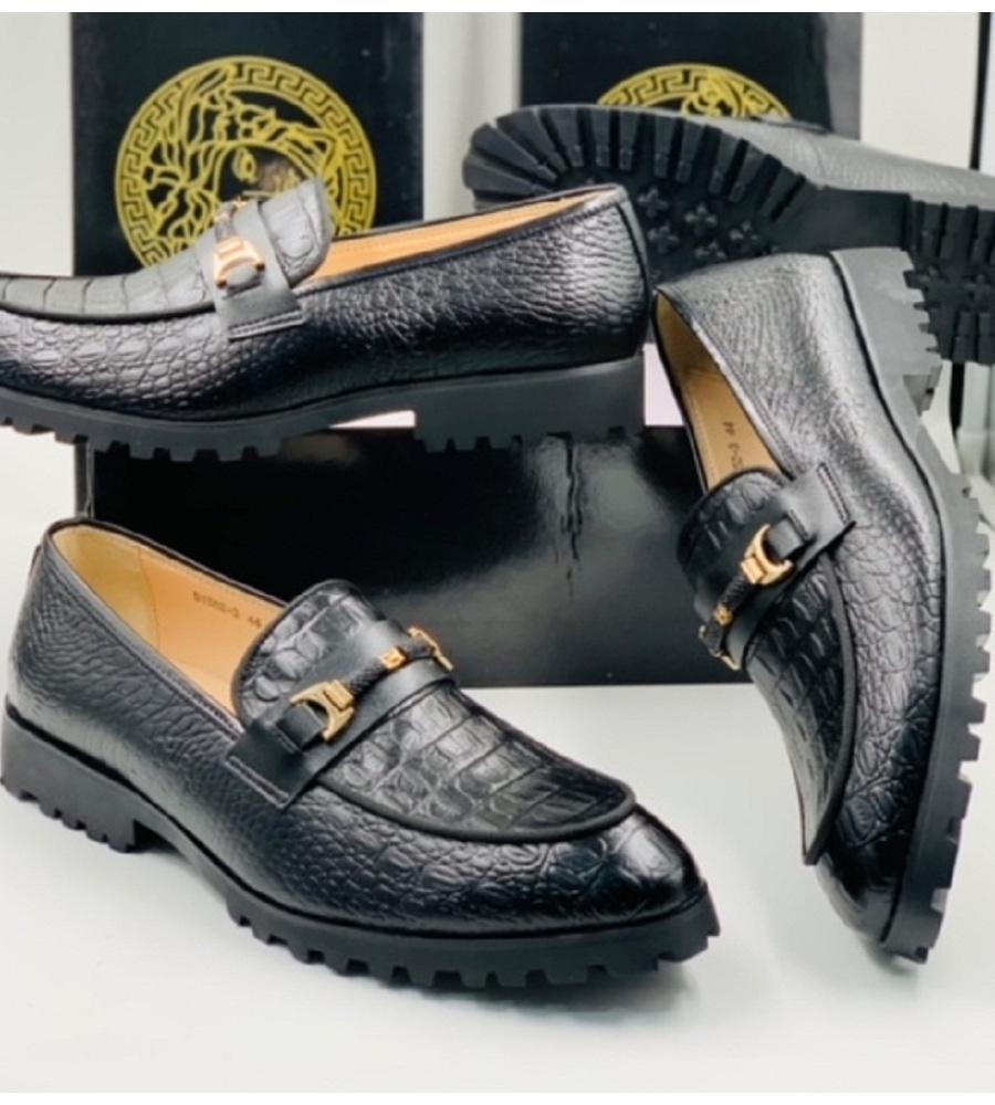 All Black Croc Skin Men's Formal Shoe