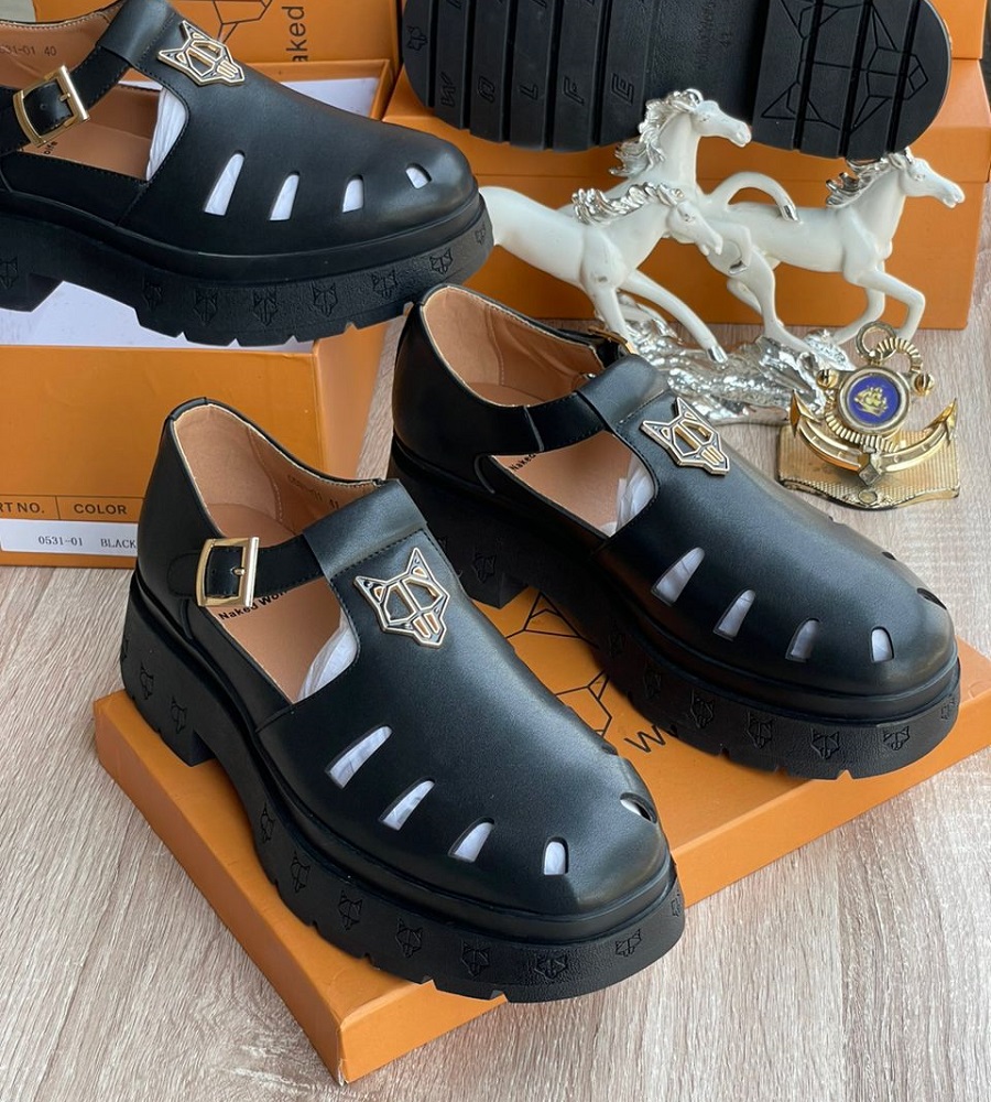Designed Black Monk Strap Shoe With Cut Out