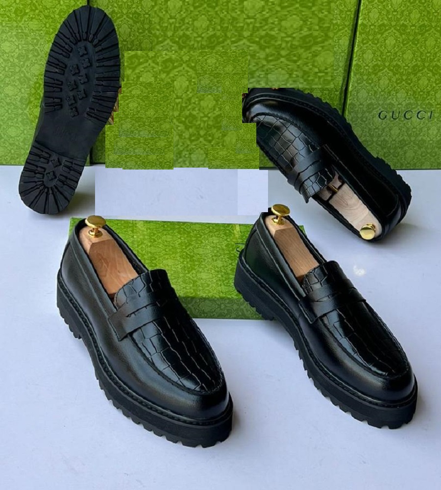 Black Leather Patterned Shoe Nigeria